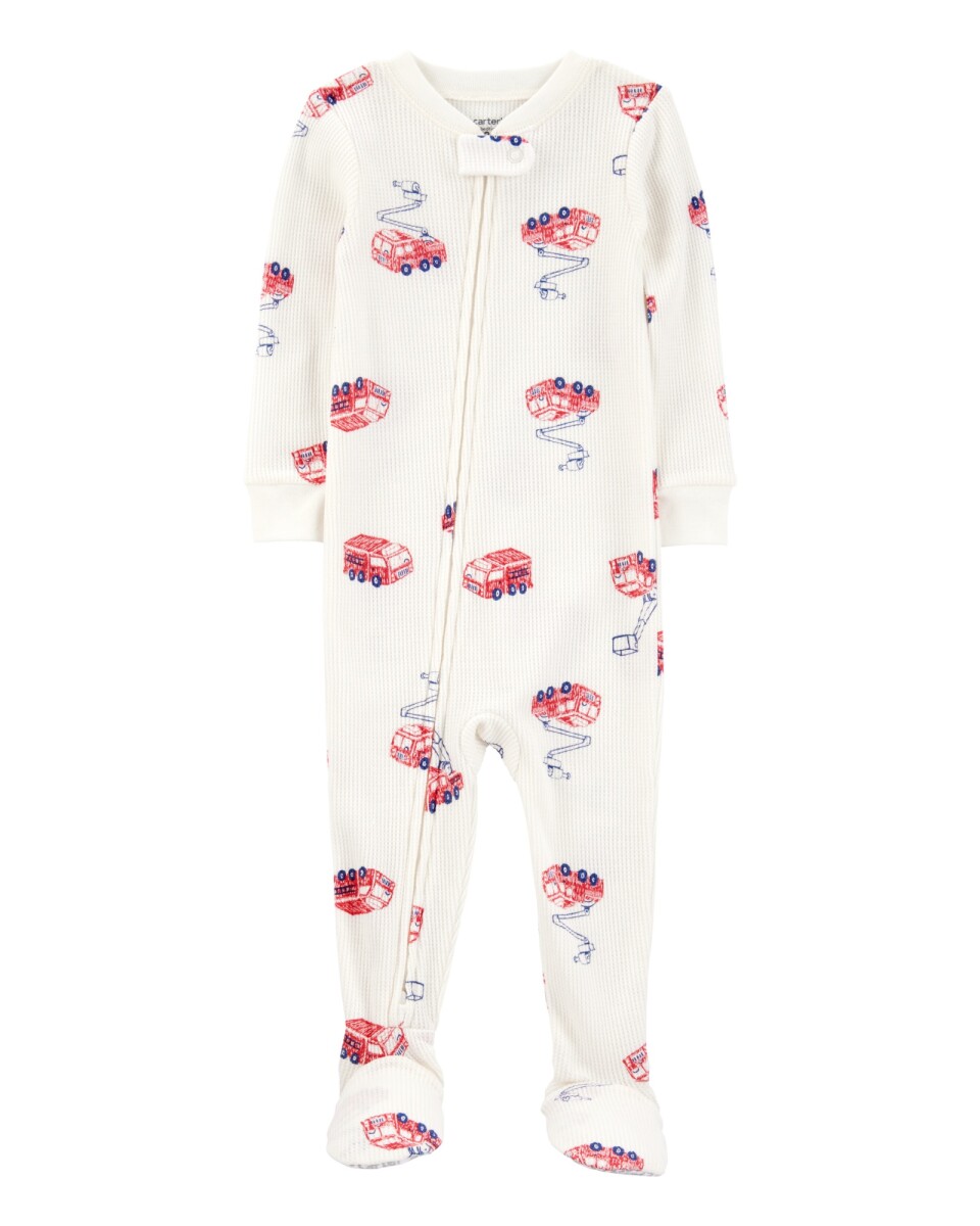 Pijama térmico una pieza de algodón, con pie, diseño bomberos 