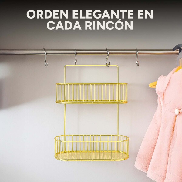 Organizador de Baño Metálico P/ Colgar con 2 Niveles Estante Color Dorado