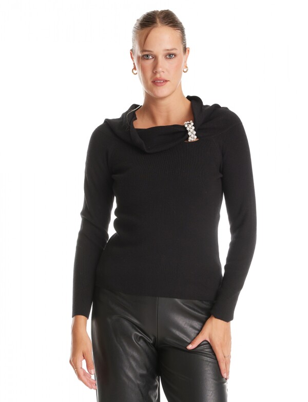 Buzo Aplique Perlas NEGRO