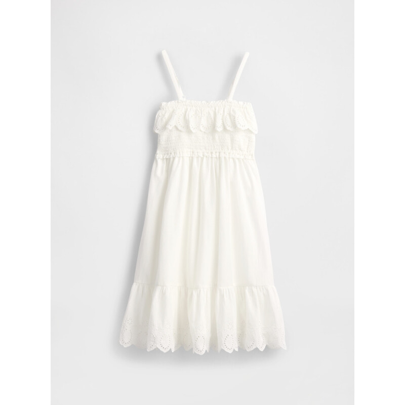 SMOCKED RFFL MIDI DRS NEW OFF WHITE