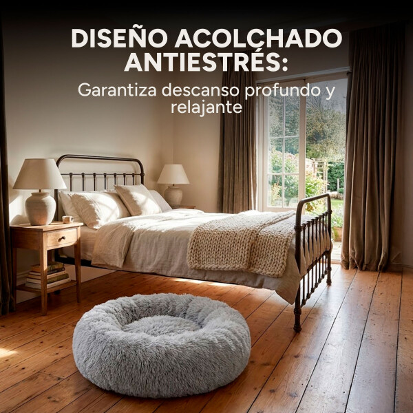 Cucha Cama Colchon Puff Plush Mascota Antiestress 60cm Color Variante Gris claro