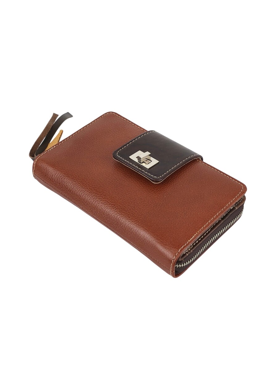 Monedero con tarjetero y cierre metálico - Marrón 