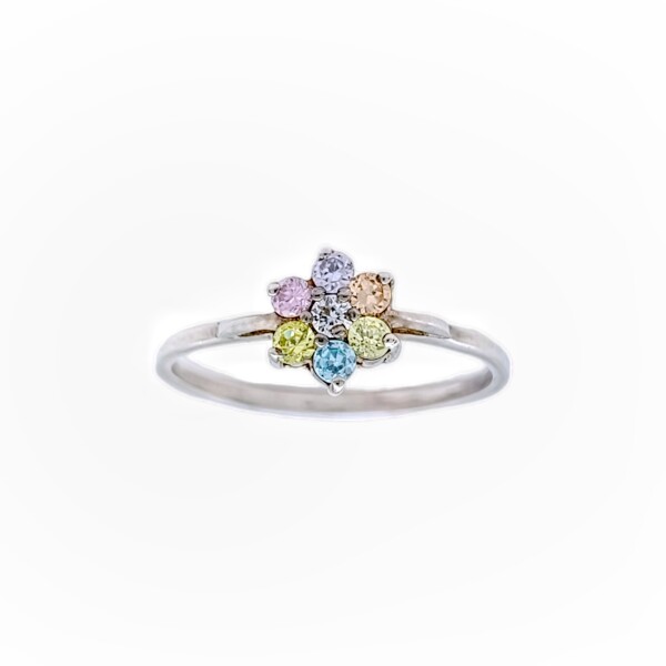 Anillo Flor-Plata 925-Piedra Zirconia Varias -AN3254 conpiedra