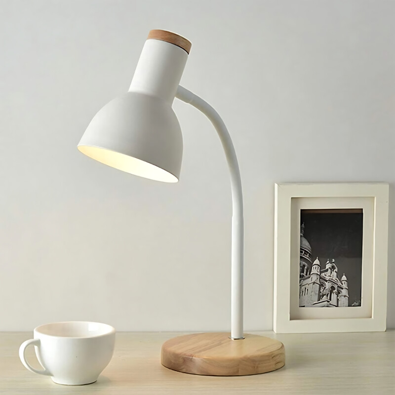 2 X Lampara De Escritorio Portatil Nordica Madera Vintage Blanco