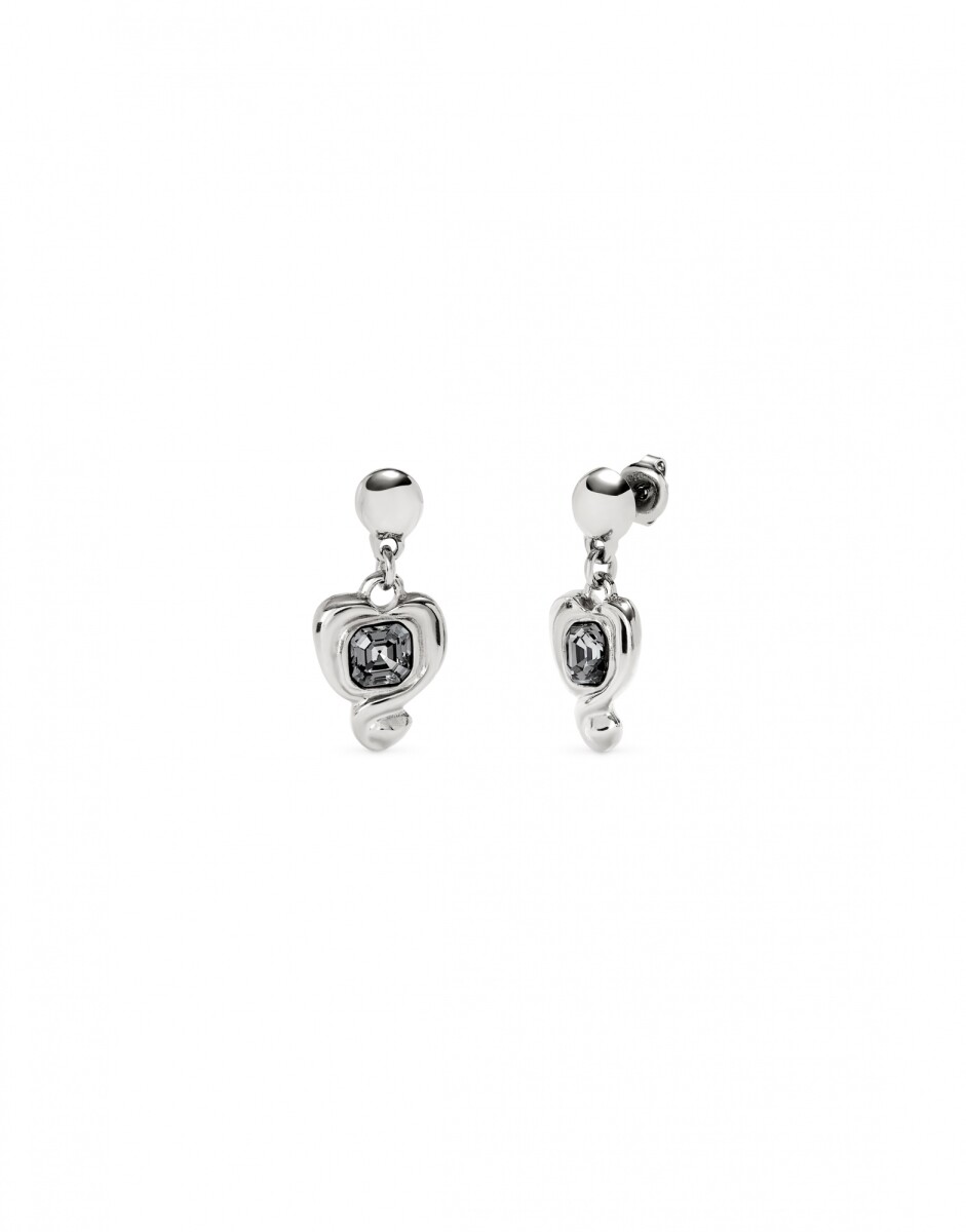 PENDIENTES EN ALEACIAÓN DE METALES BAÑADA EN PLATA DE LEY CON CORAZON Y CRISTAL NEGRO - Pendiente 