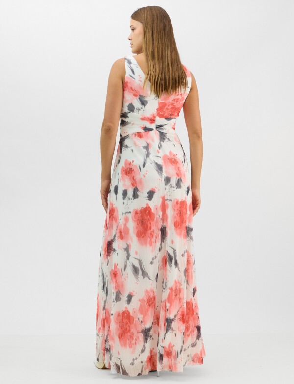 Vestido Largo Estampado Floral Con Escote BLANCO/MULTI