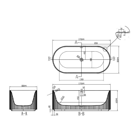 BAÑERA DE 170X80X65 BLANCO MATE INCLUYE DESAGUE BLANCO