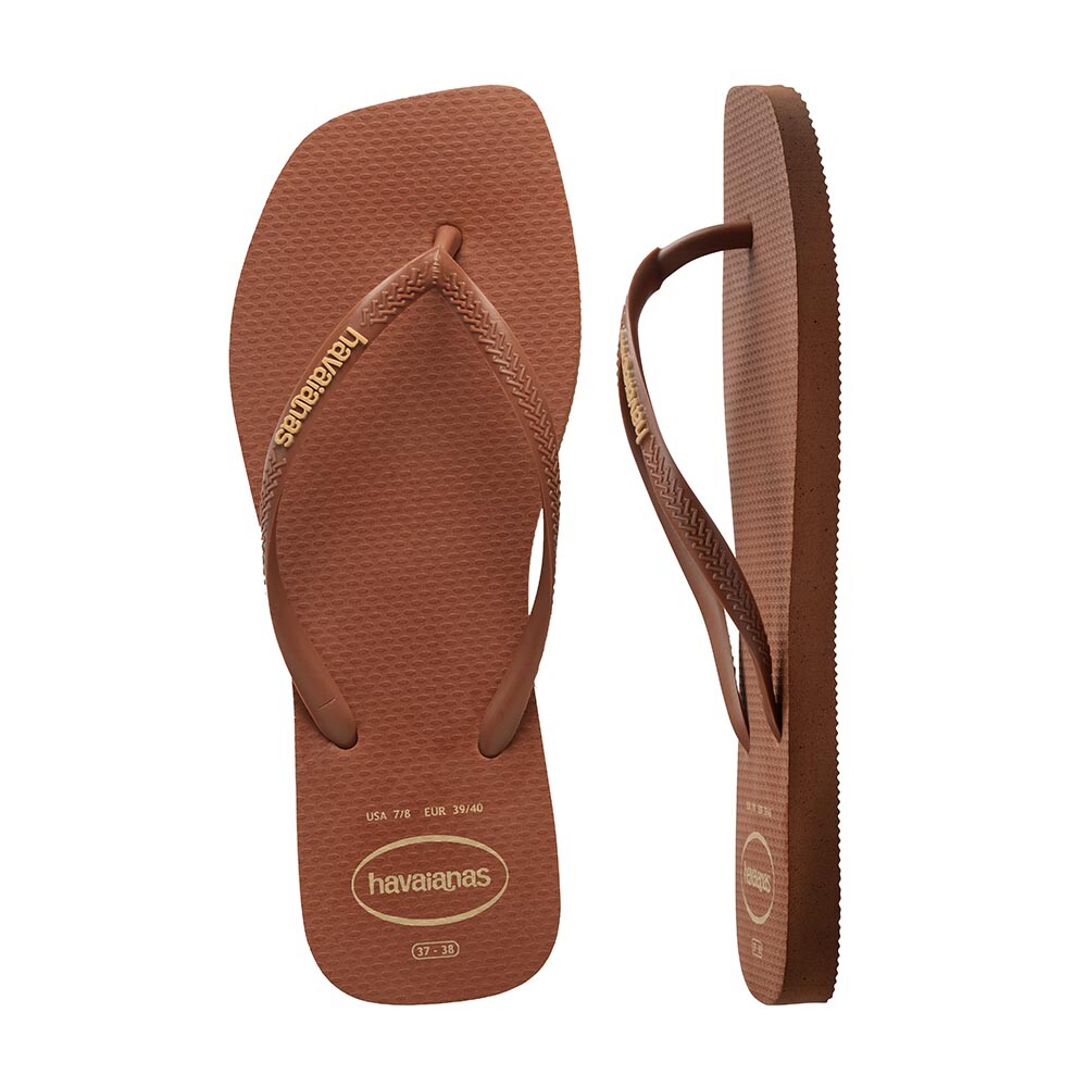 Sandalias Havaianas Slim Square Logo Pop Up Mujer Naranja Oscuro