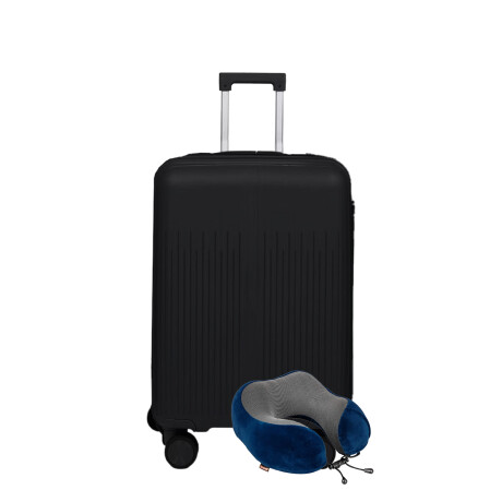 Set Valija Grande Rígida + Almohadón Cervical Memoria Azul Negro