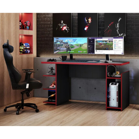 Escritorio gamer / tapa 25 mm / soporte para auriculares ROJO