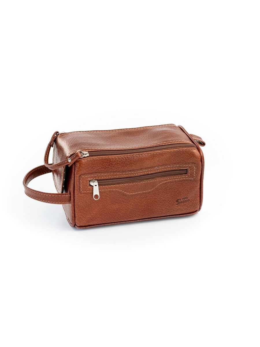 Neceser de cuero doble cierre - Marron claro 