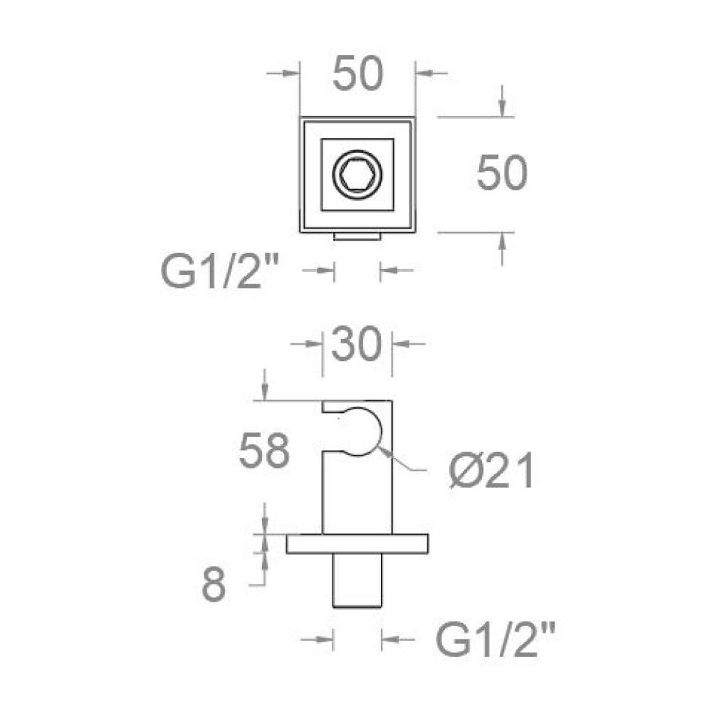CODO DE SALIDA DE AGUA Y SOPORTE FIJO CUADRADO COLOR GRAFITO Codo De Salida De Agua Y Soporte Fijo Cuadrado Color Grafito