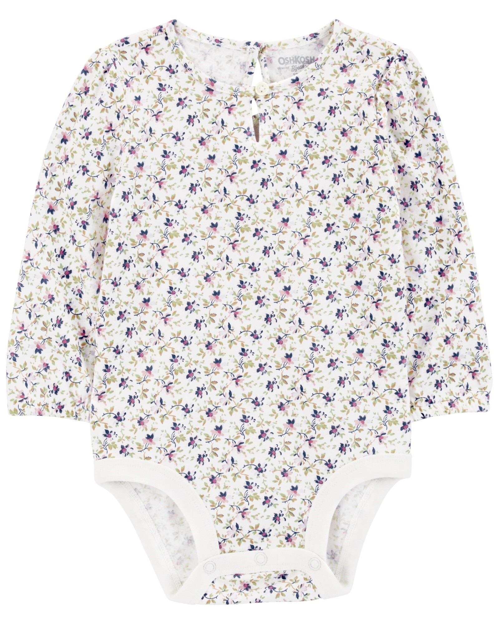 Body de algodón, manga larga, diseño floral Sin color