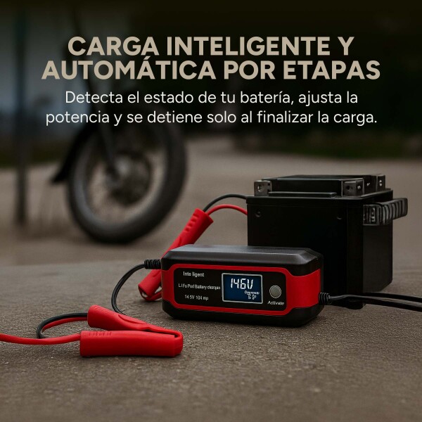 Cargador Bateria Inteligente Auto Moto Lancha Premium 14.6V® Color Rojo