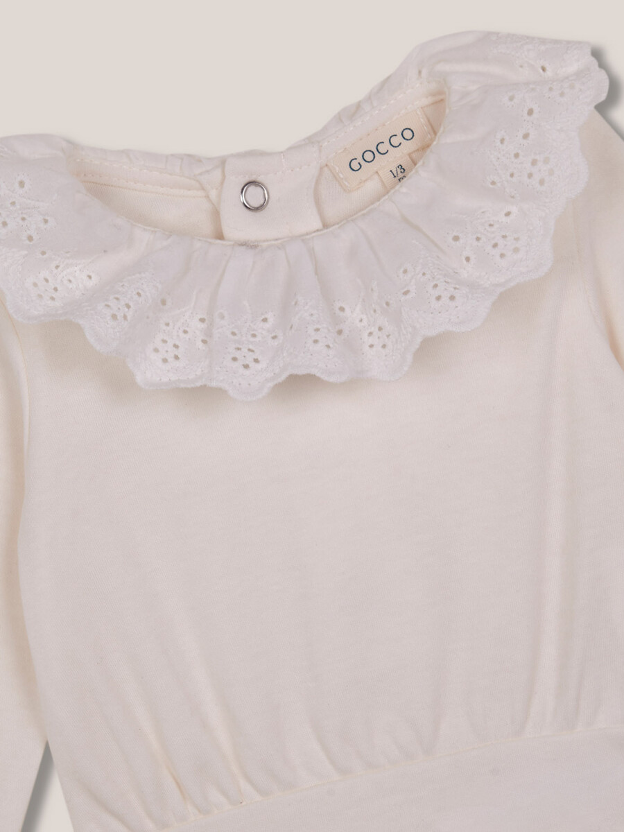 Body Manga Larga Cuello Volante Bordado Blanco