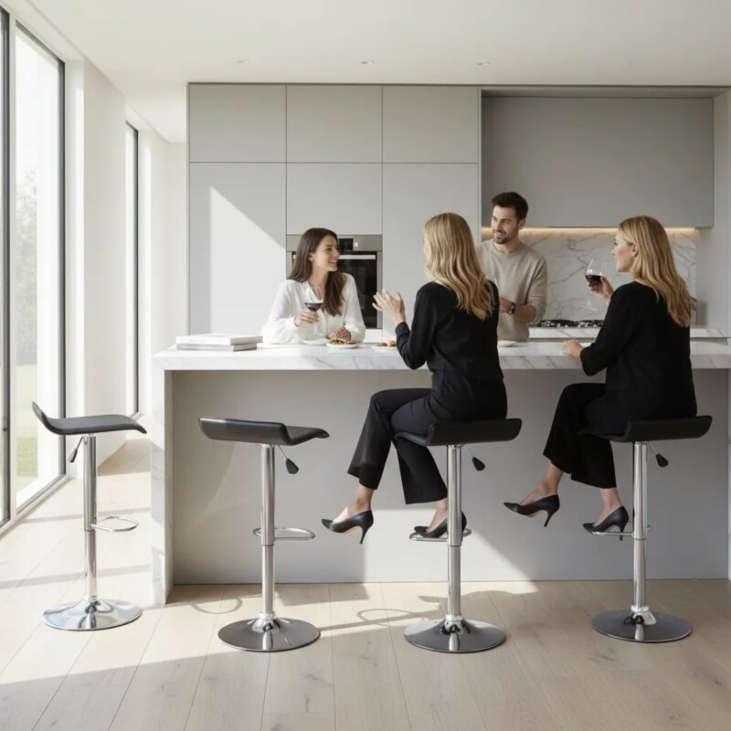 Taburete Kira Pack 4 unidades Rectangular Para Bar Diseño Moderno Negro