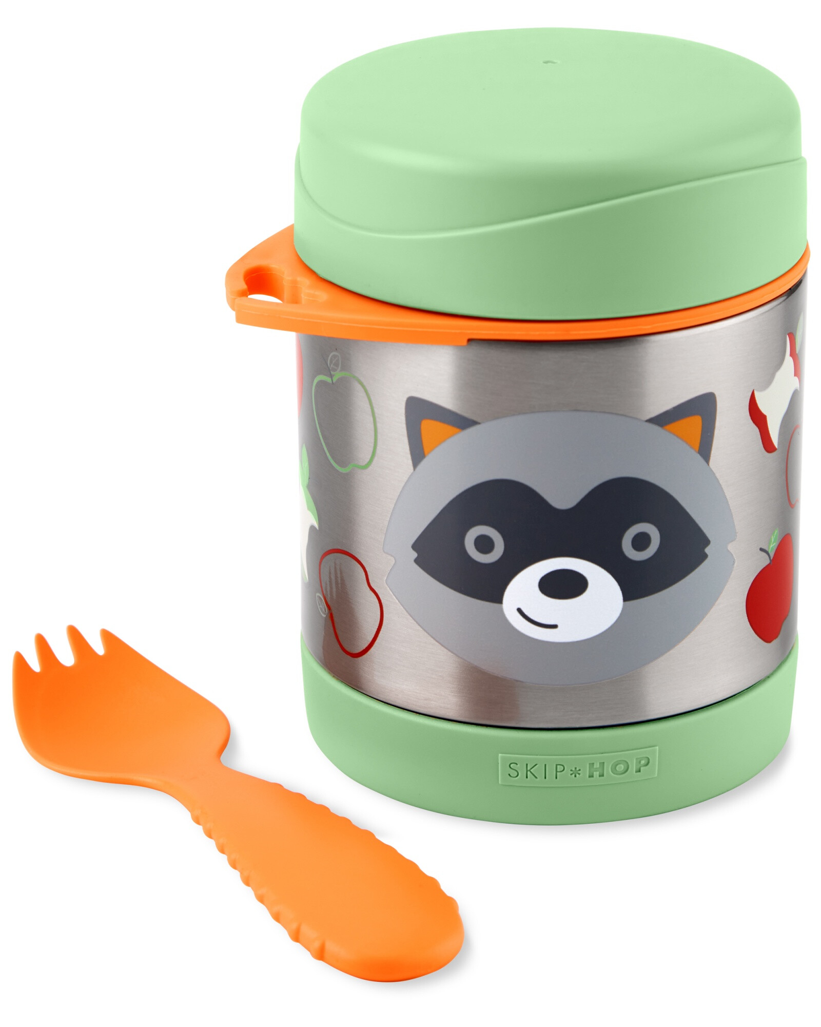 Tupper de acero inoxidable con cubierto, diseño mapache Tupper de acero inoxidable con cubierto, diseño mapache