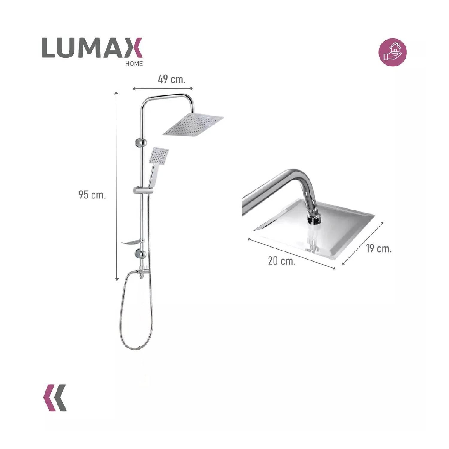 Barral columna cuadrada de ducha Acero Inox Ajustable sin