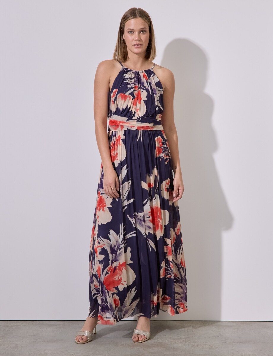 Vestido Maxi Plisado - Azul/multi 