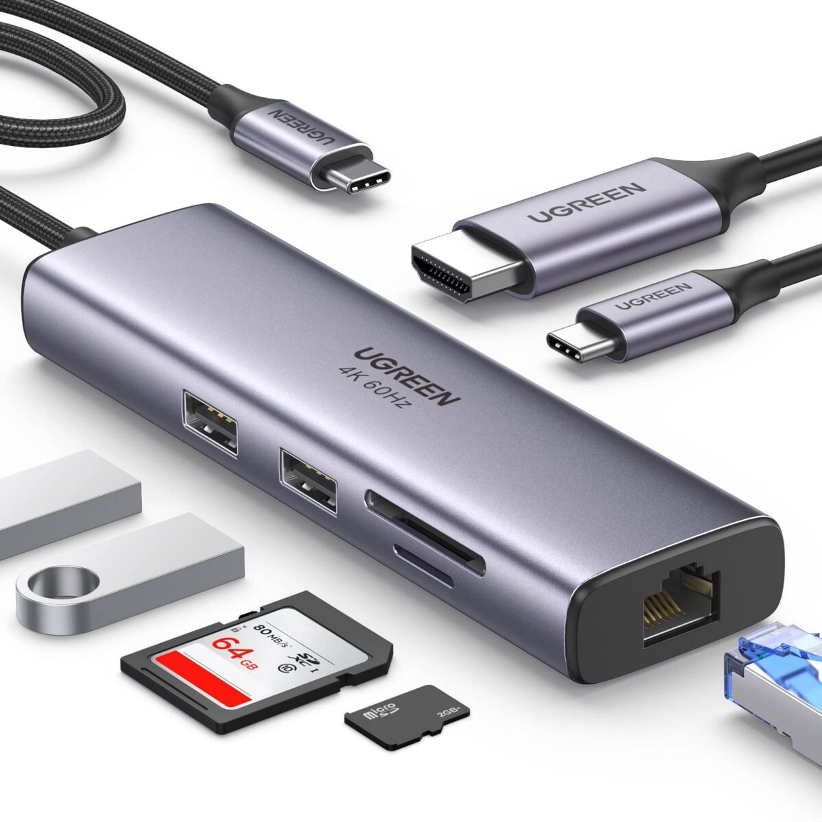 Ugreen Hub 7 en 1 Gigabit Ethernet/pd/hdmi 4K/SD 