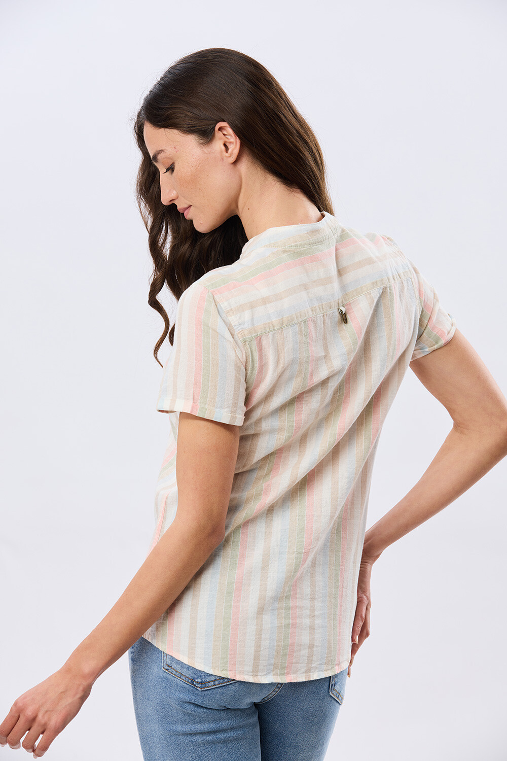 CAMISA RAYADA DE LINO Rosa