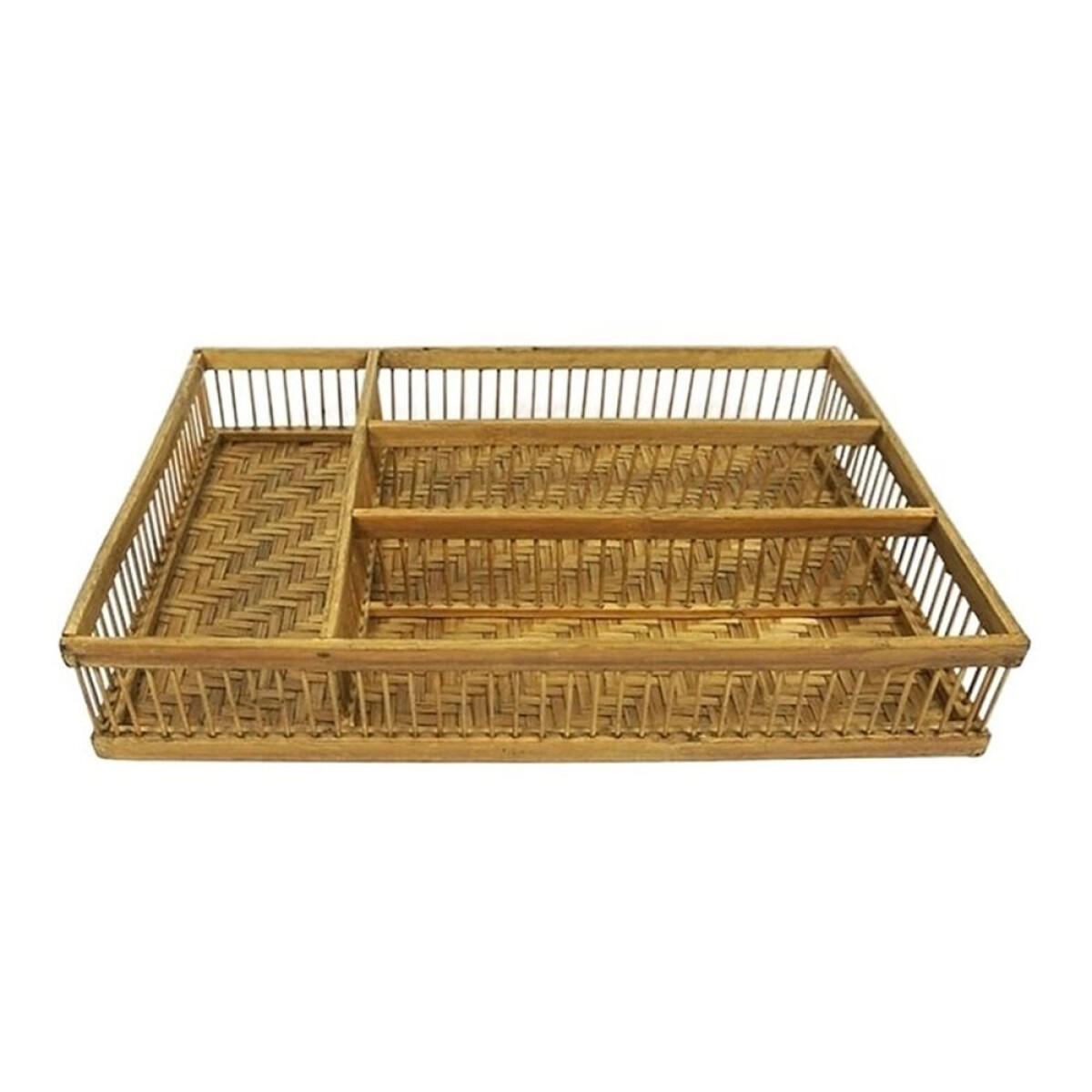 Organizador de Cubiertos Rectangular c/4 Divisiones en Bambú - Natural 