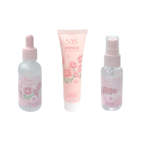 SAS Set facial serum+primer+spray fijador rosas Sas Set Facial Serum+primer+spray Fijador Rosas