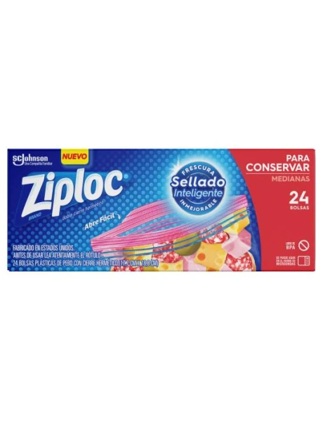 ZIPLOC BOLSAS PLÁSTICAS MEDIANA 18X19CM, 24 UNIDADES ZIPLOC BOLSAS PLÁSTICAS MEDIANA 18X19CM, 24 UNIDADES