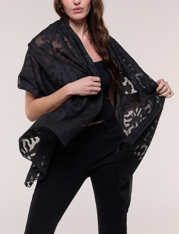 Pashmina Noche Con Efecto Transparencia Y Motivos NEGRO
