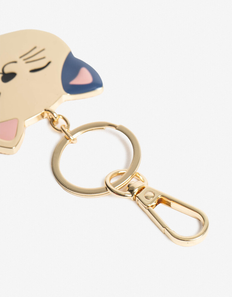 Llavero Metal Llavero Y Charm Cara De Gatito - Dorado