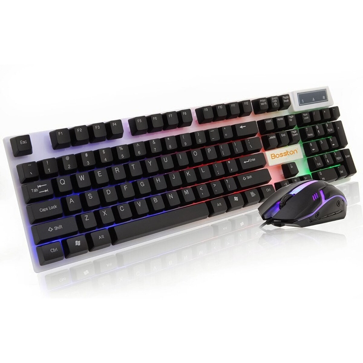 Combo Teclado Y Mouse Bosston Rgb Simil Mecánico Gamer 