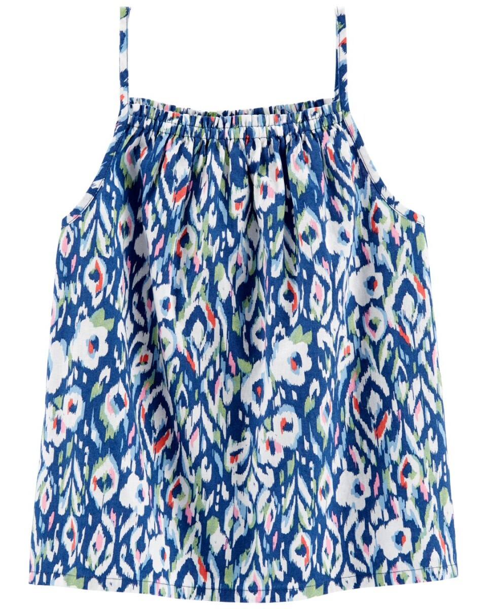 Blusa Infantil Oshkosh sin Mangas Floral Lino - AZUL 