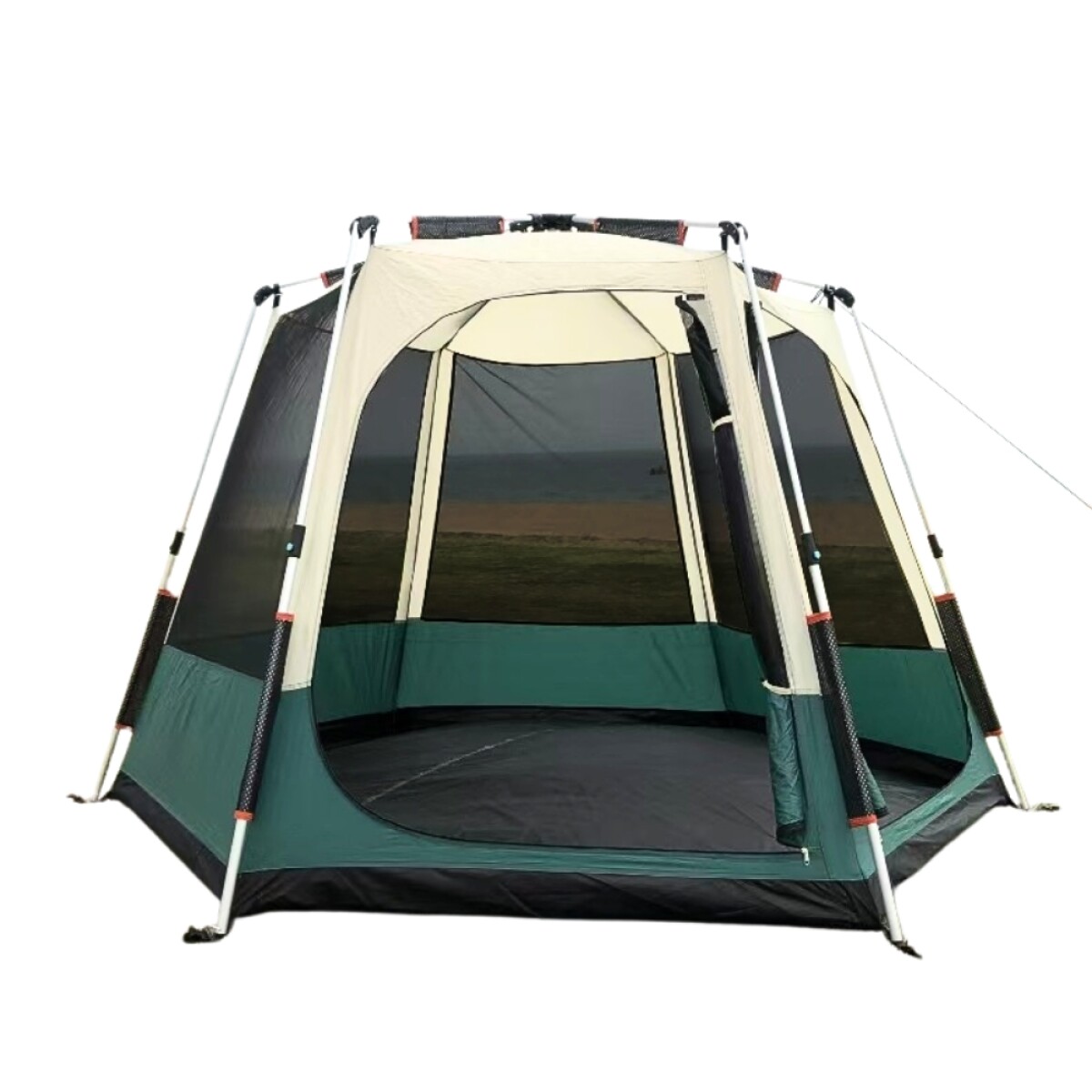 Carpa hexagonal automática con toldo - 4 personas - Verde 