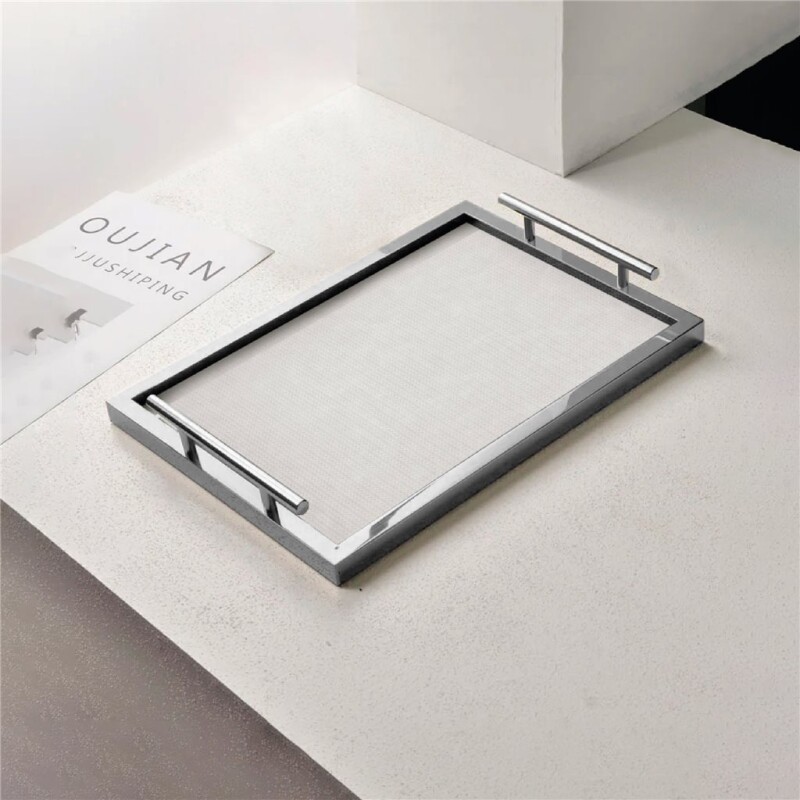 BANDEJA MDF/VIDRIO 34x24x6CM PLATA BANDEJA MDF/VIDRIO 34x24x6CM PLATA