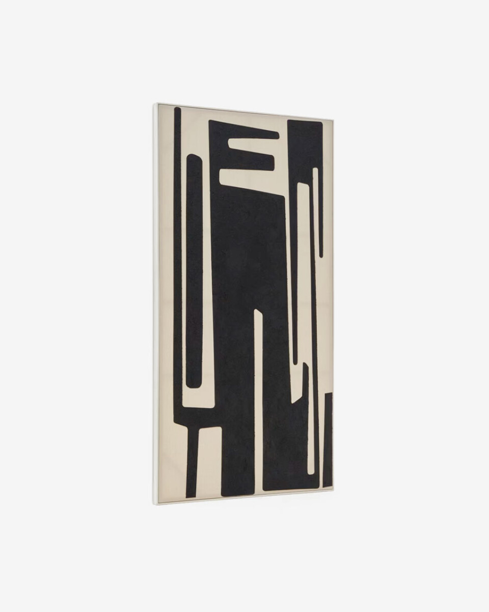 Cuadro abstracto Salmi de lino beige y negro 210 x 110 cm 
