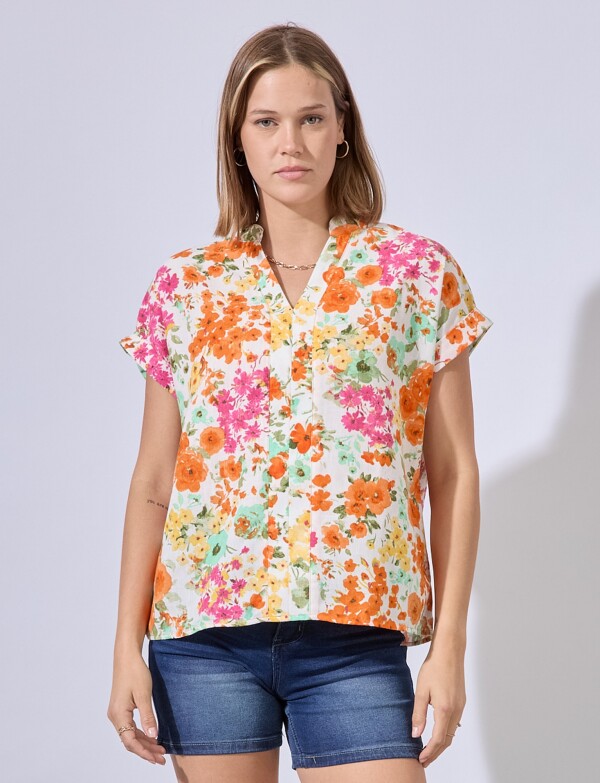 Blusa Flowers MULTI/ANARANJADO