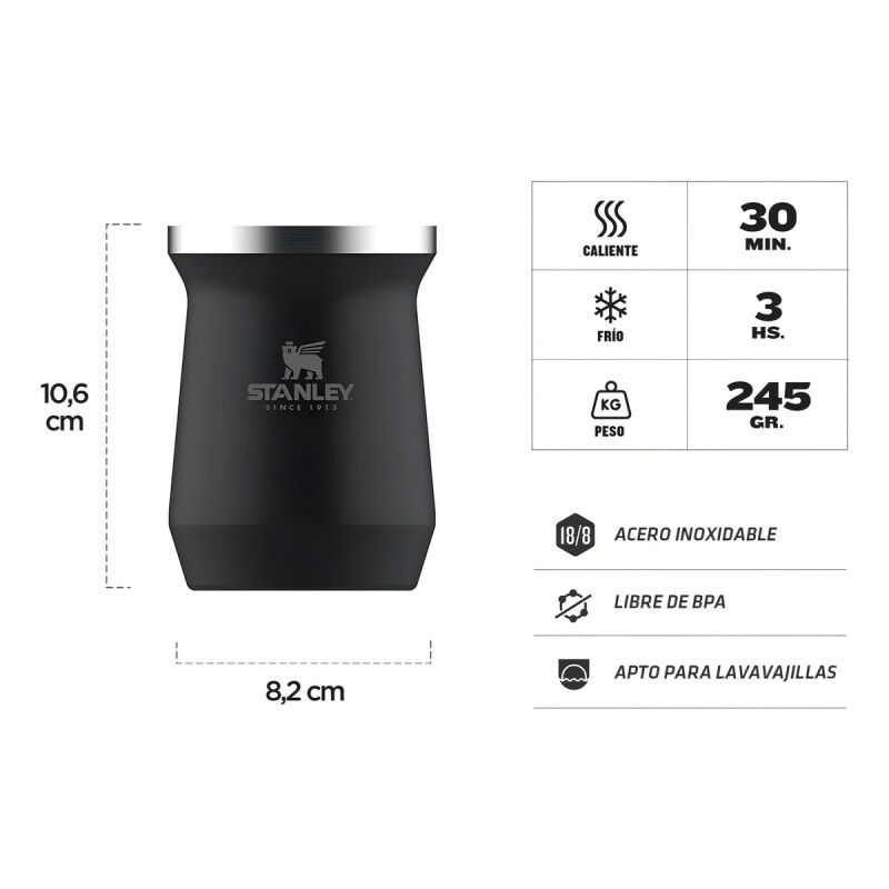Combo Stanley Clásico, Termo Classic 940ml + Mate Acero Inox. 230ml + Bombilla - Negro Mate Combo Stanley Clásico, Termo Classic 940ml + Mate Acero Inox. 230ml + Bombilla - Negro Mate