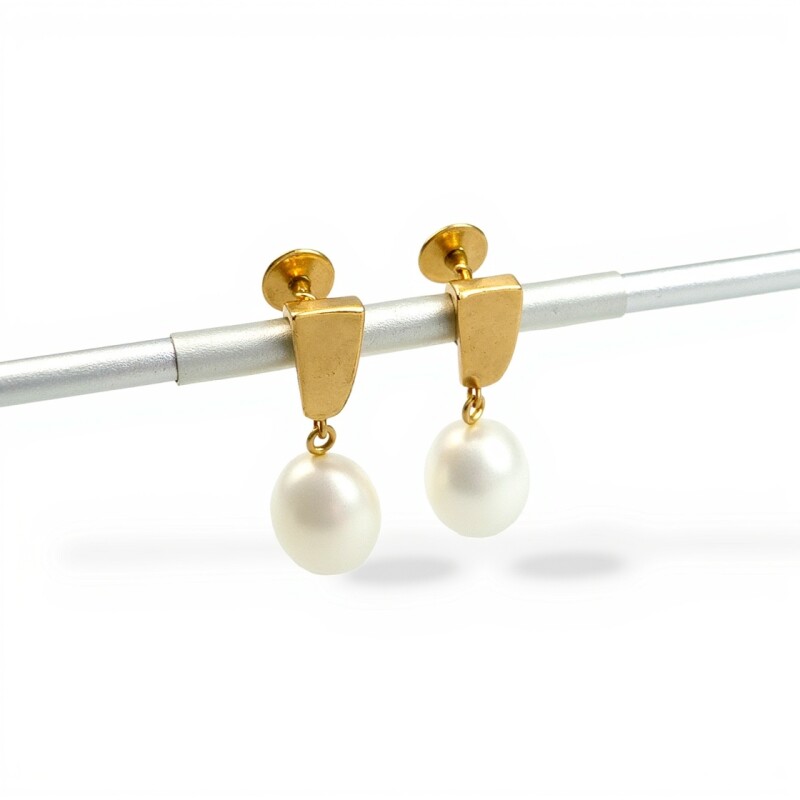 Caravanas Perlas colgantes - Oro bajo - Perla de río- CA8216 conperla