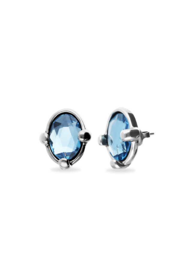 PENDIENTES DE ALEACIÓN DE METALES BAÑADOS EN PLATA DE LEY CON CRISTAL FACETADO AZUL Pendiente