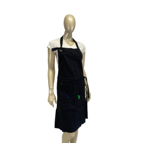 Delantal con peto, bolsillos y cuello ajustable Negro