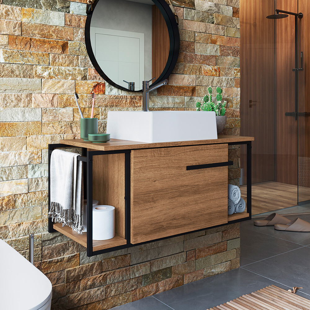 MUEBLE DE BAÑO INDUSTRIAL COLOR MIEL Mueble De Baño Industrial Color Miel
