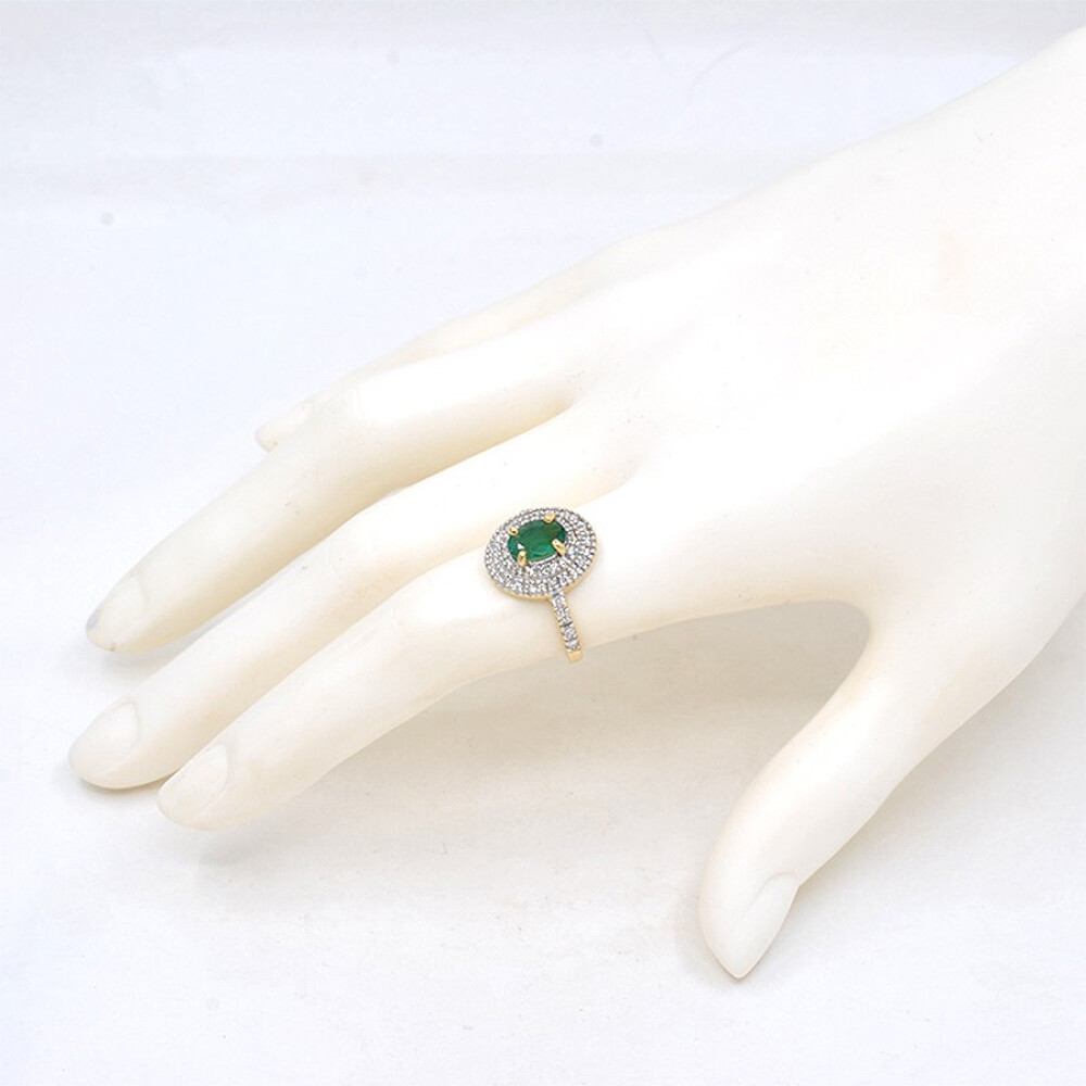 Anillo En Oro 18K, Esmeralda Y Brillantes Anillo En Oro 18K, Esmeralda Y Brillantes