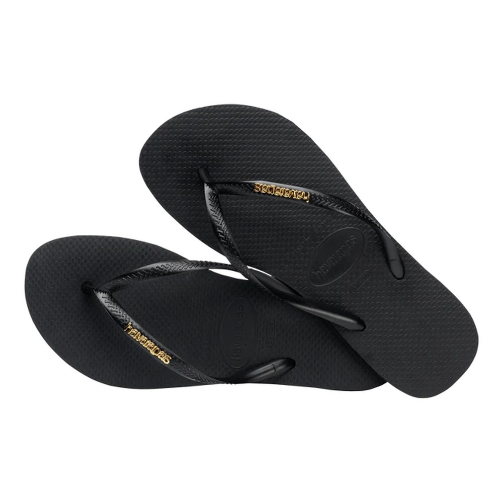 Sandalias Havaianas Slim Logo Metallic Mujer Negro/Dorado