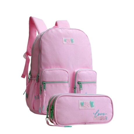 Mochila 2 bol + cartuchera Rosa
