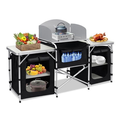 Cocina de Camping Pleg Grande Multifun C/Mesas Lat Bolso Negro