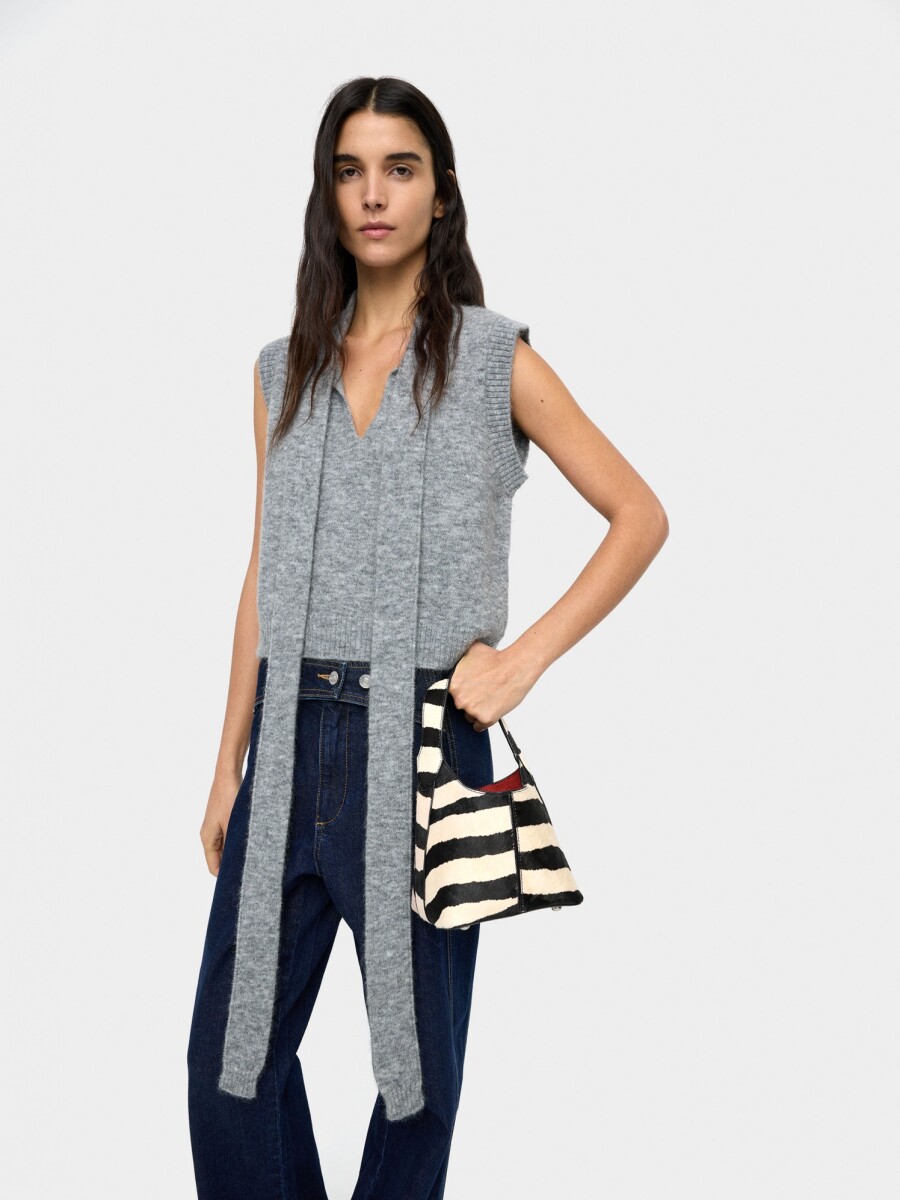 Bolso Bombonera De Piel Con Contraste negro