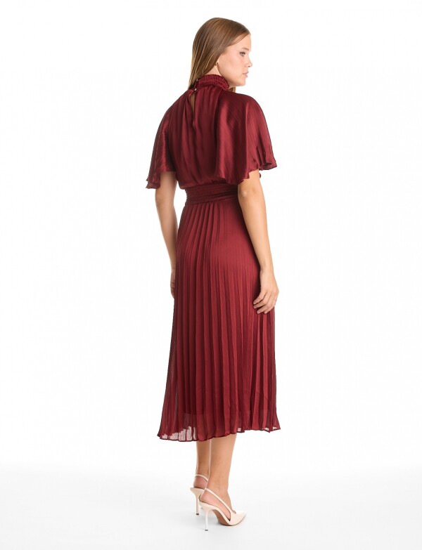 Vestido Saten Plisado BORDEAUX