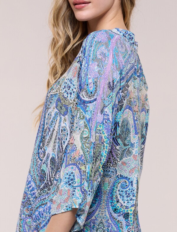 Blusa Holgada Manga 3/4 Roll-up MULTI/AZUL