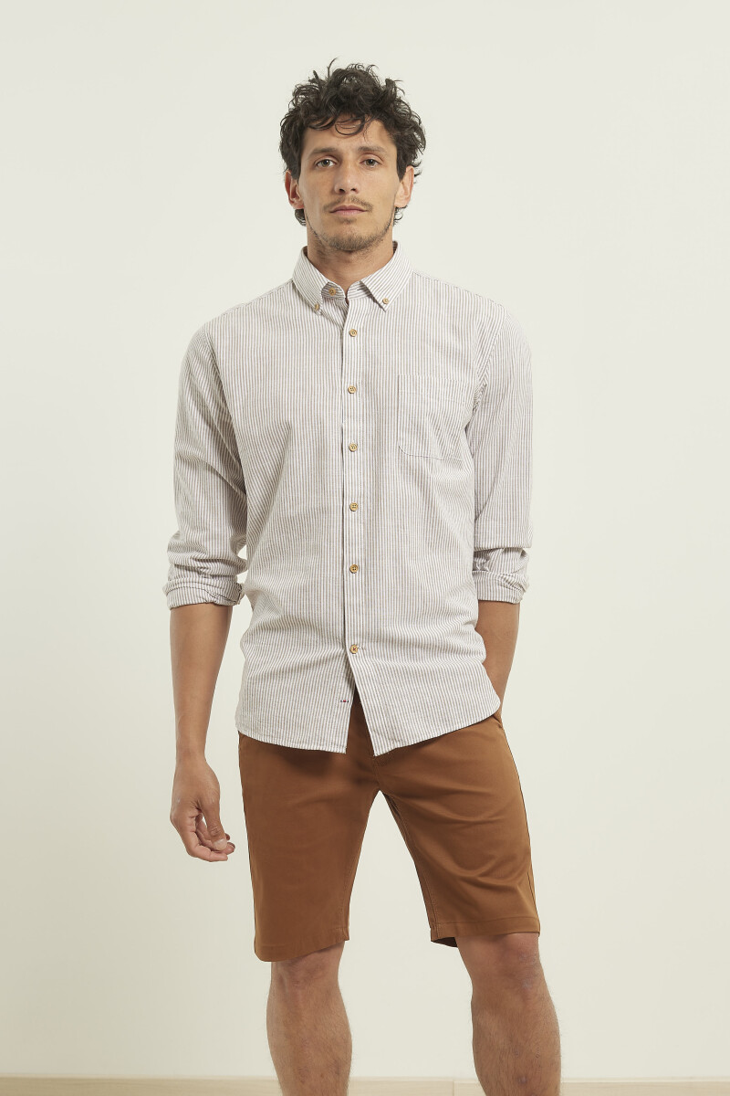 CAMISA HARRINGTON LABEL - Kaki / Blanco 