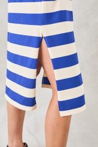 Vestido Rayado Con Lino Azul Francia